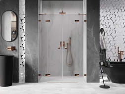 Mexen Lunar Duo Shower Door Swing 140 cm, Transparent, Pink Gold - 834D-140-000-60-00