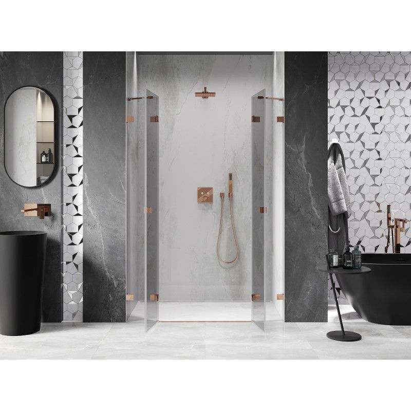 Mexen Lunar Duo Shower Doors, Hinged, 150 cm, Transparent, Rose Gold - 834D-150-000-60-00
