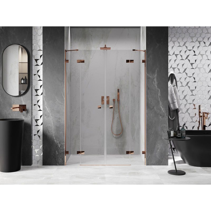 Mexen Lunar Duo Shower Doors, Hinged, 150 cm, Transparent, Rose Gold - 834D-150-000-60-00