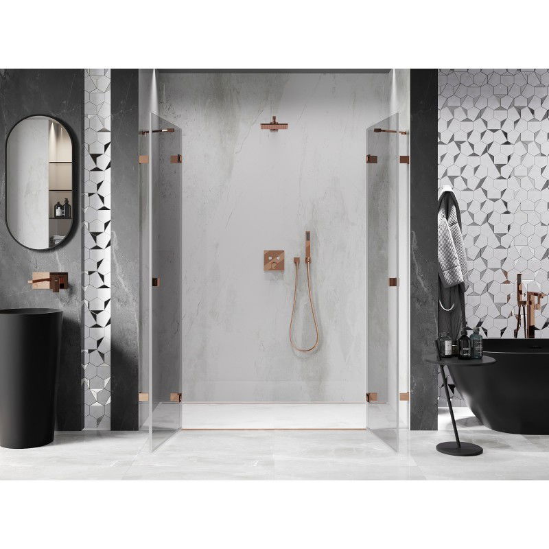 Mexen Lunar Duo 190 cm Pivot Shower Doors, Transparent, Rose Gold - 834D-190-000-60-00