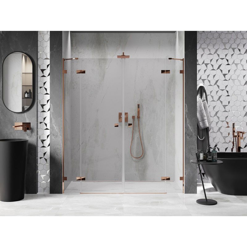 Mexen Lunar Duo 190 cm Pivot Shower Doors, Transparent, Rose Gold - 834D-190-000-60-00