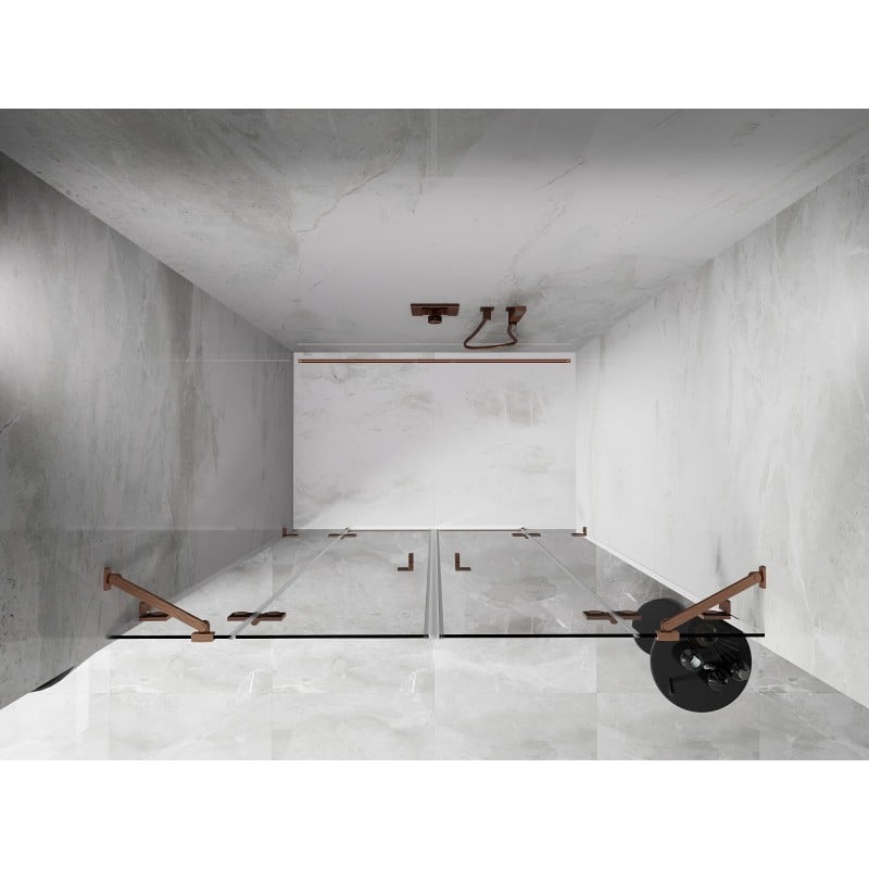 Mexen Lunar Duo shower door hinged 140 cm, transparent, brushed copper - 834D-140-000-65-00