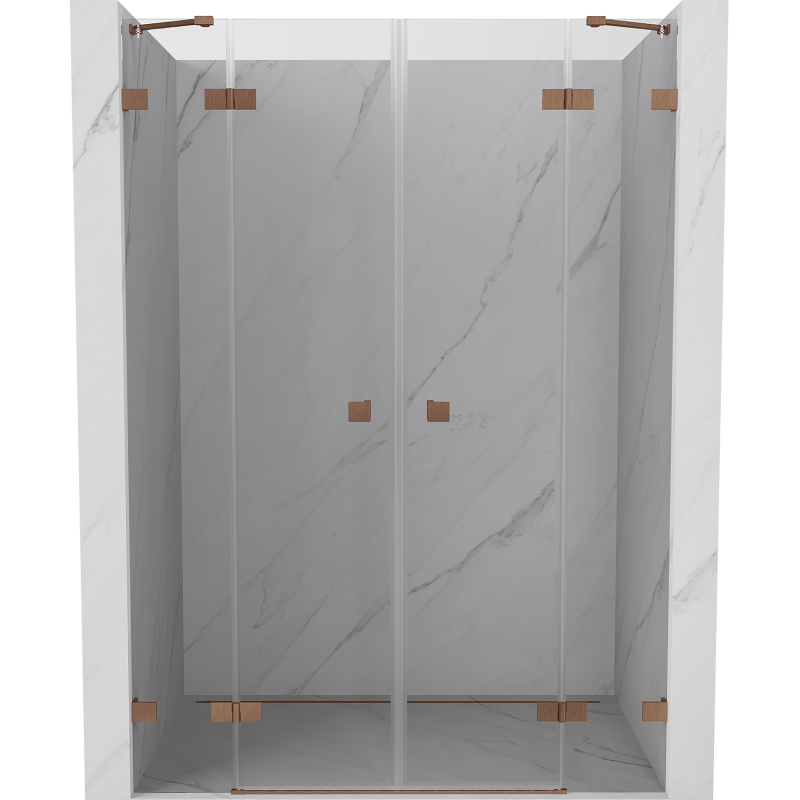Mexen Lunar Duo shower door hinged 140 cm, transparent, brushed copper - 834D-140-000-65-00
