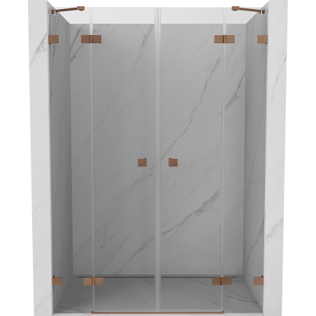 Mexen Lunar Duo 160 cm Hinged Shower Door, Transparent, Brushed Copper - 834D-160-000-65-00