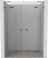 Mexen Lunar Duo 160 cm Hinged Shower Door, Transparent, Brushed Copper - 834D-160-000-65-00