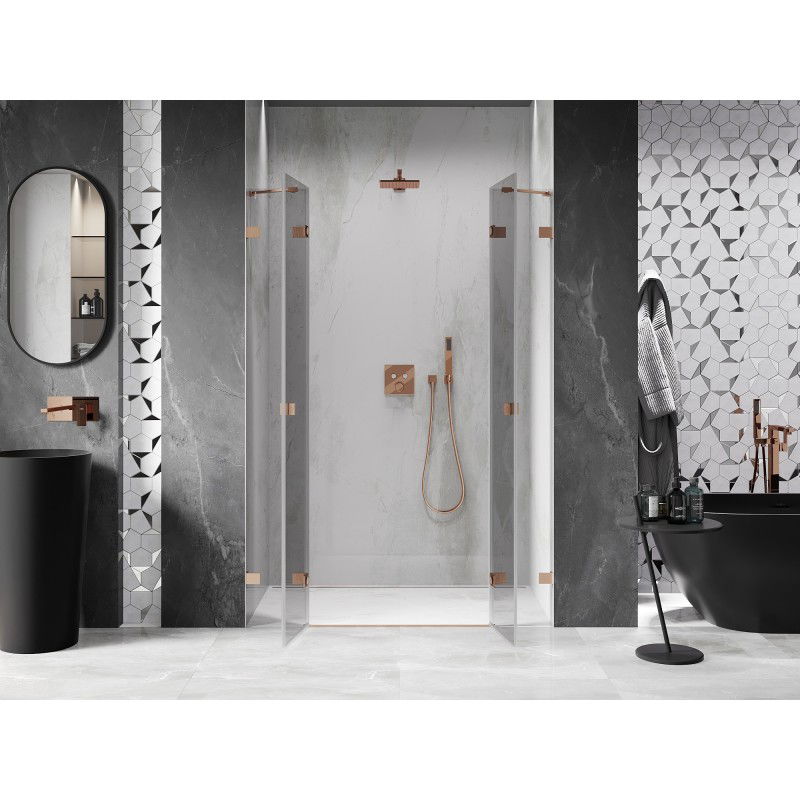 Mexen Lunar Duo Shower Doors Swing 180 cm, Transparent, Brushed Copper - 834D-180-000-65-00
