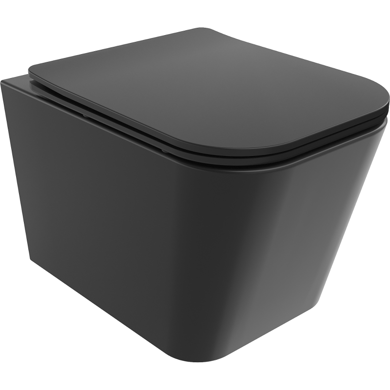 Mexen Teo Rimless toilet bowl with a slim soft close toilet seat, Thermosetting polymer, Black matt - 30850685