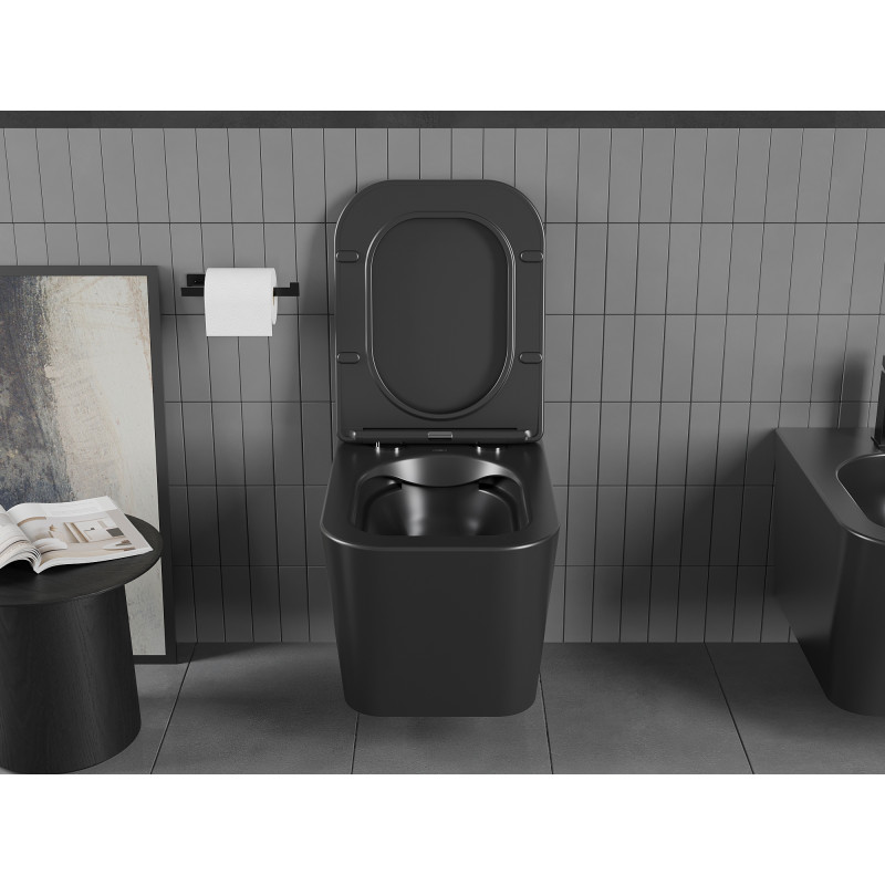 Mexen Teo Rimless WC bowl with soft-close slim seat, duroplast, matte black - 30850685