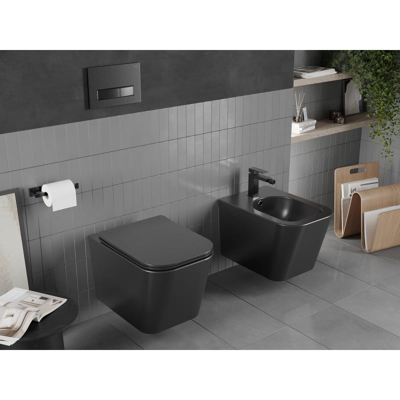 Mexen Teo Rimless WC Bowl with Slim Soft-Close Seat, Duroplast, Black Matt - 30850685