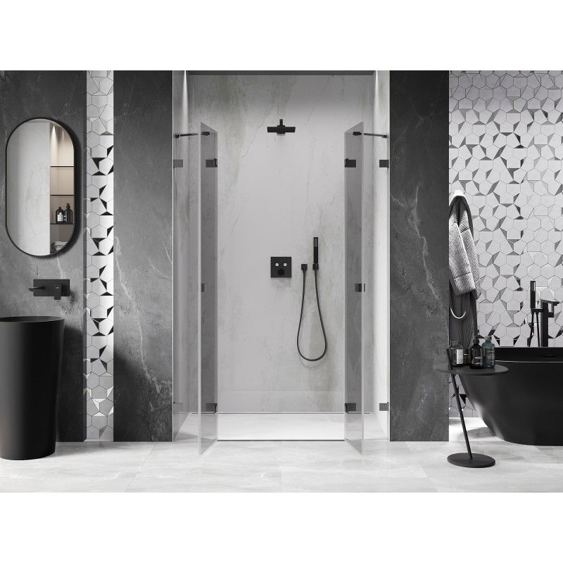 Mexen Lunar Duo 140 cm Swing Shower Door, Transparent, Brushed Gun Gray - 834D-140-000-66-00