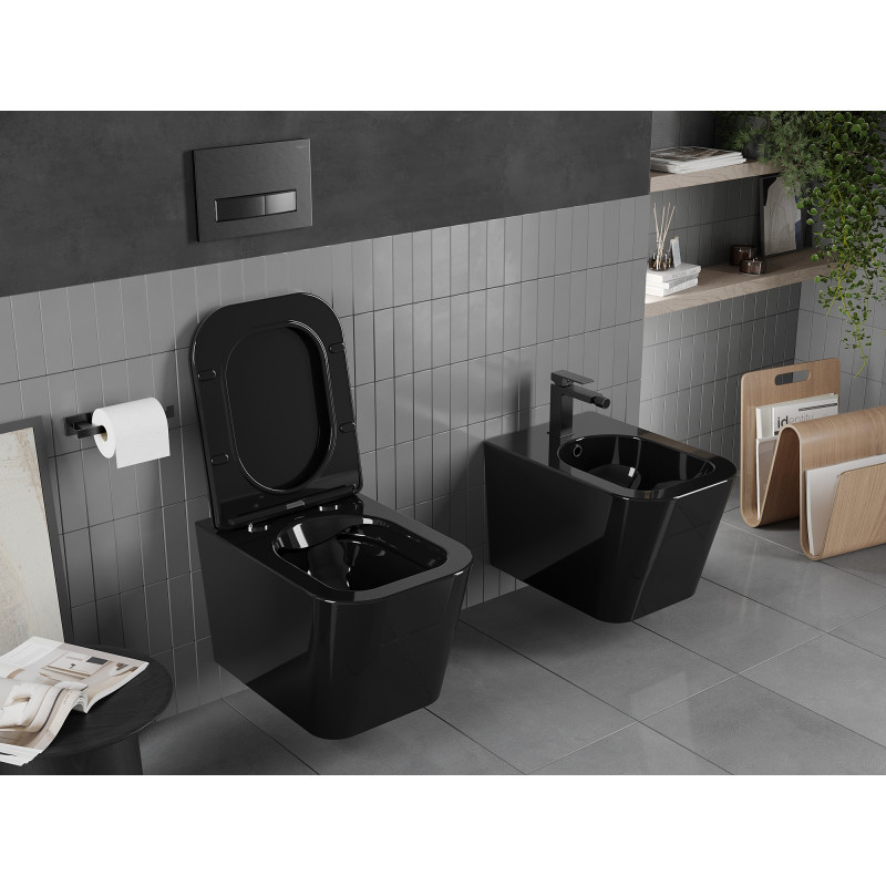 Mexen Teo Rimless WC bowl with slim soft-close seat, duroplast, black gloss - 30854070