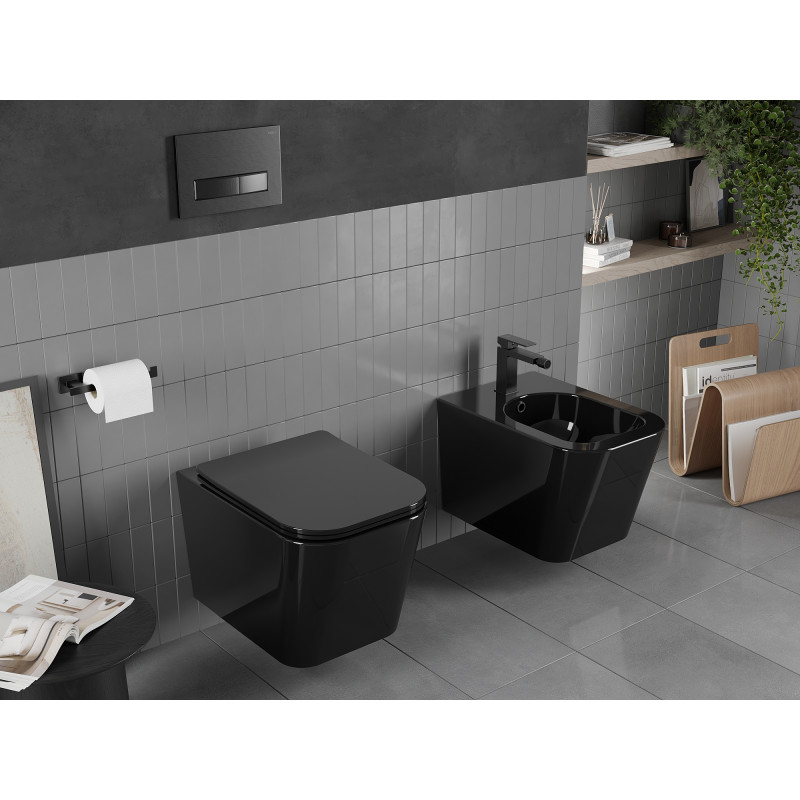 Mexen Teo Rimless WC bowl with slim soft-close seat, duroplast, black gloss - 30854070