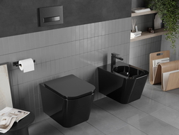 Mexen Teo Rimless toilet bowl with a slim soft close toilet seat, Thermosetting polymer, Black - 30854070