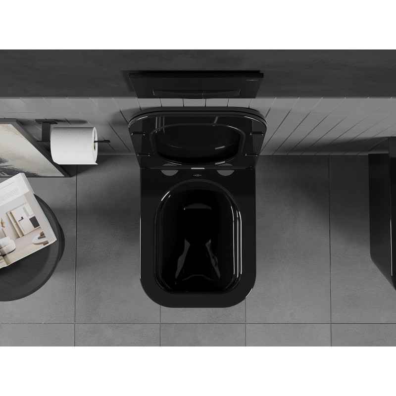 Mexen Teo Rimless WC bowl with slim soft-close seat, duroplast, black gloss - 30854070