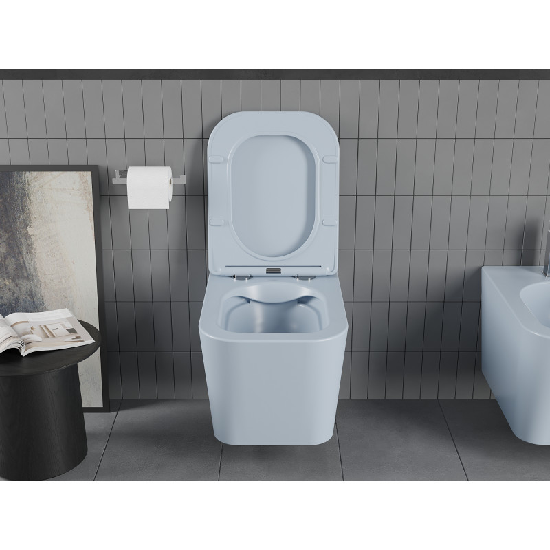 Mexen Teo rimless toilet bowl with soft-close slim seat, duroplast, gray-blue matte - 30854069