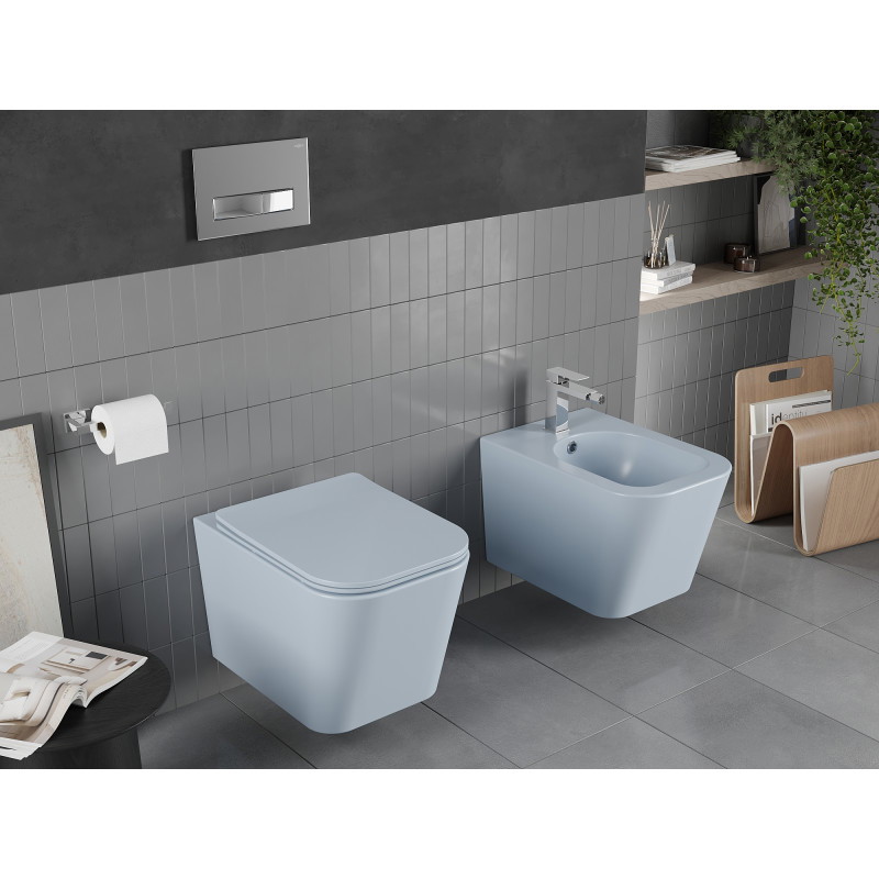 Mexen Teo rimless toilet bowl with soft-close slim seat, duroplast, gray-blue matte - 30854069