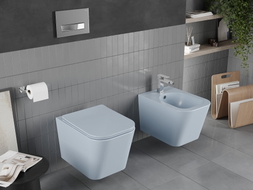 Mexen Teo rimless toilet bowl with soft-close slim seat, duroplast, gray-blue matte - 30854069