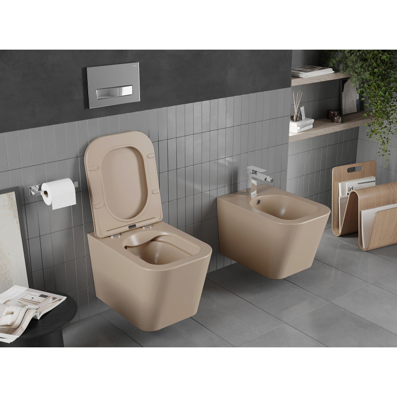 Mexen Teo Rimless WC bowl with slim soft-close seat, duroplast, matte cappuccino - 30854064