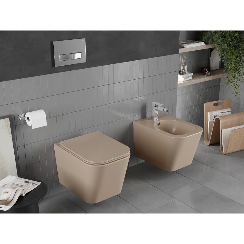 Mexen Teo Rimless WC bowl with slim soft-close seat, duroplast, matte cappuccino - 30854064