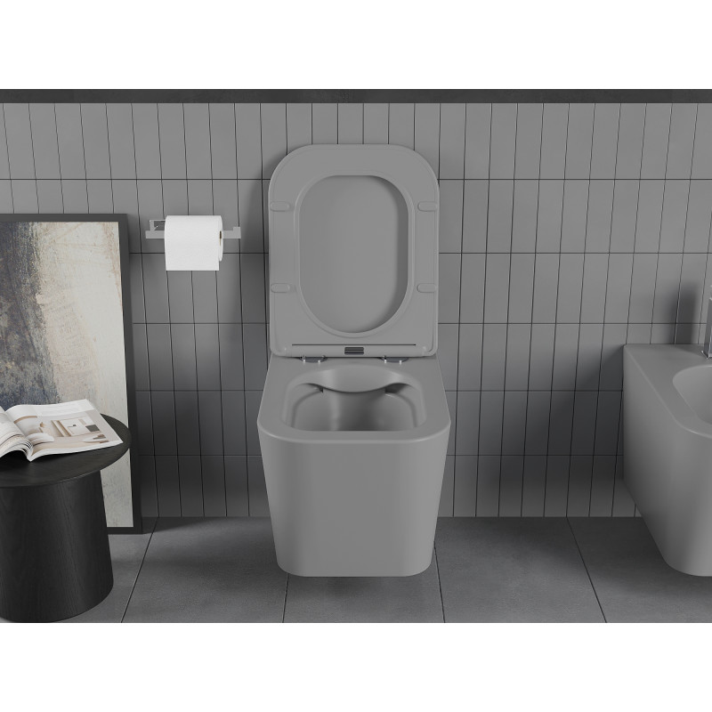 Mexen Teo Rimless Toilet Bowl with Soft-Close Slim Seat, Duroplast, Light Gray Matte - 30854061
