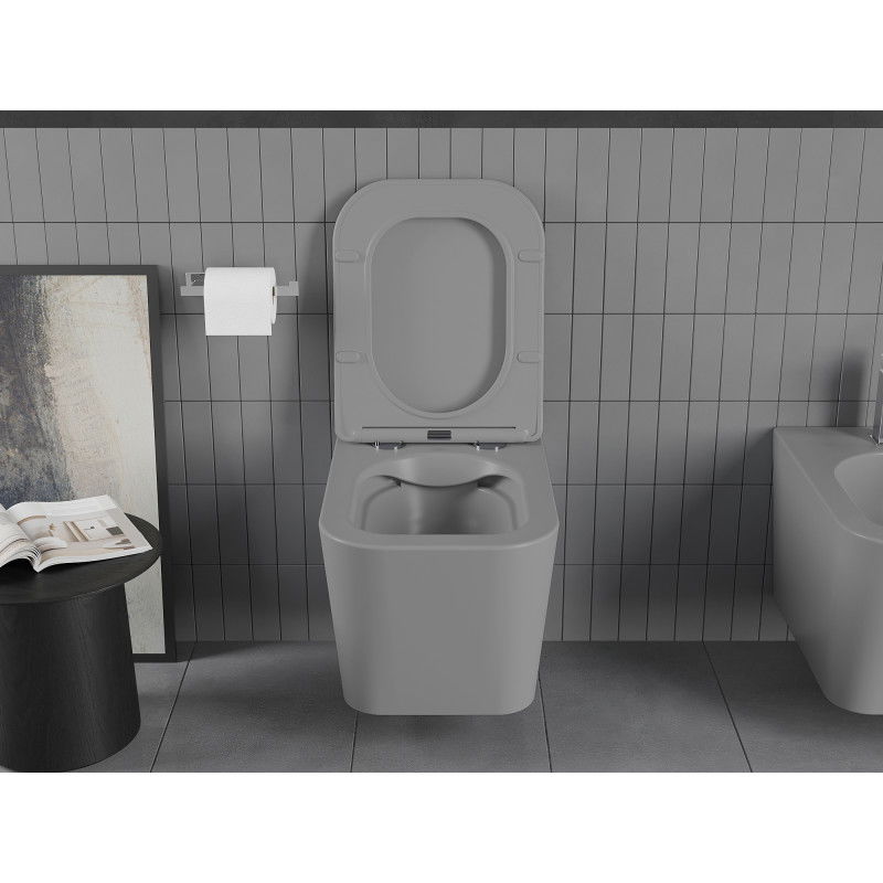 Mexen Teo Rimless WC Bowl with Slow-Closing Slim Seat, Duroplast, Light Grey Matte - 30854061