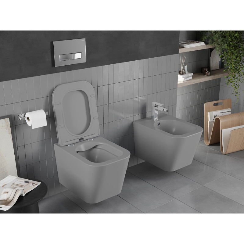 Mexen Teo Rimless Toilet Bowl with Soft-Close Slim Seat, Duroplast, Light Gray Matte - 30854061