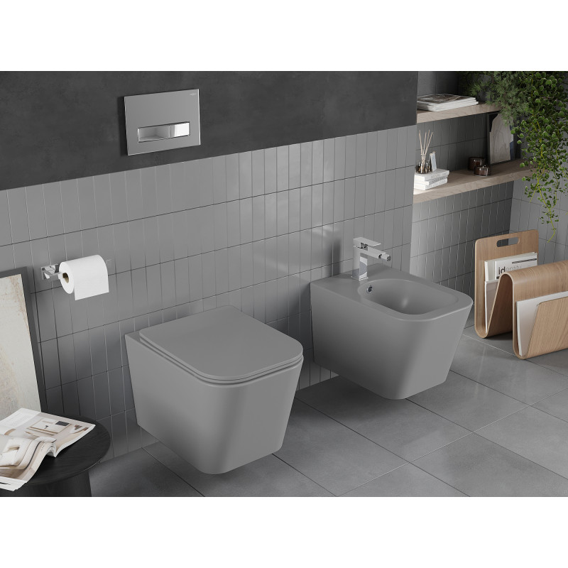 Mexen Teo Rimless Toilet Bowl with Soft-Close Slim Seat, Duroplast, Light Gray Matte - 30854061