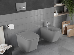 Mexen Teo Rimless toilet bowl with a slim soft close toilet seat, Thermosetting polymer, Light grey matt - 30854061