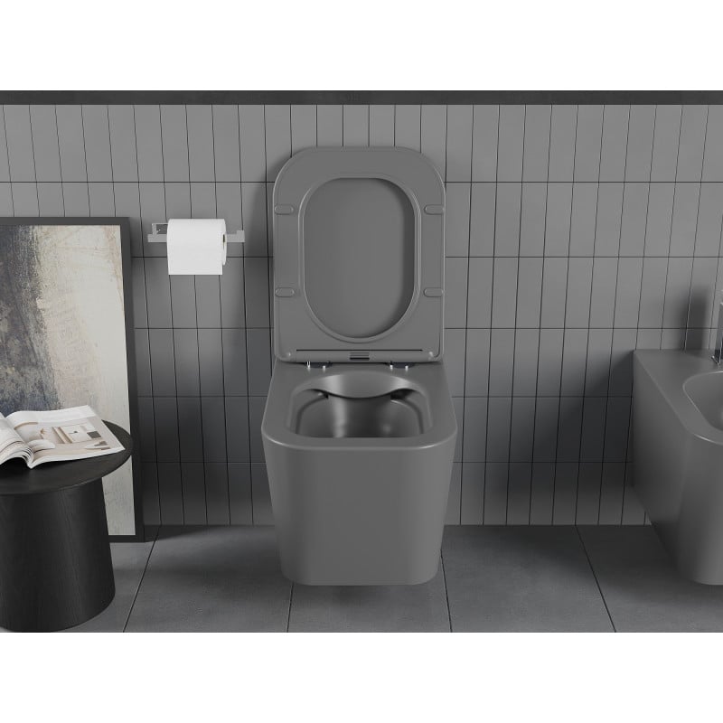 Mexen Teo Rimless Toilet Bowl with Soft-Close Slim Seat, Duroplast, Dark Grey Matte - 30854071