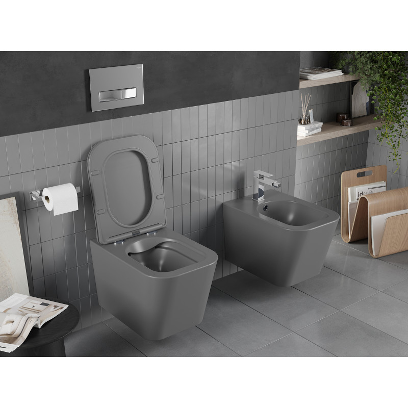 Mexen Teo Rimless Toilet Bowl with Soft-Close Slim Seat, Duroplast, Dark Grey Matte - 30854071