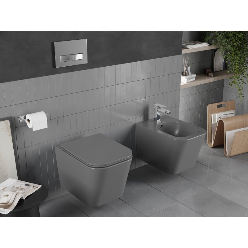 Mexen Teo Rimless Toilet Bowl with Soft-Close Slim Seat, Duroplast, Dark Grey Matte - 30854071