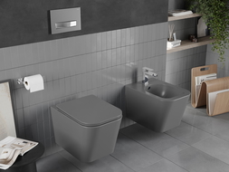 Mexen Teo Rimless toilet bowl with a slim soft close toilet seat, Thermosetting polymer, Dark grey matt - 30854071