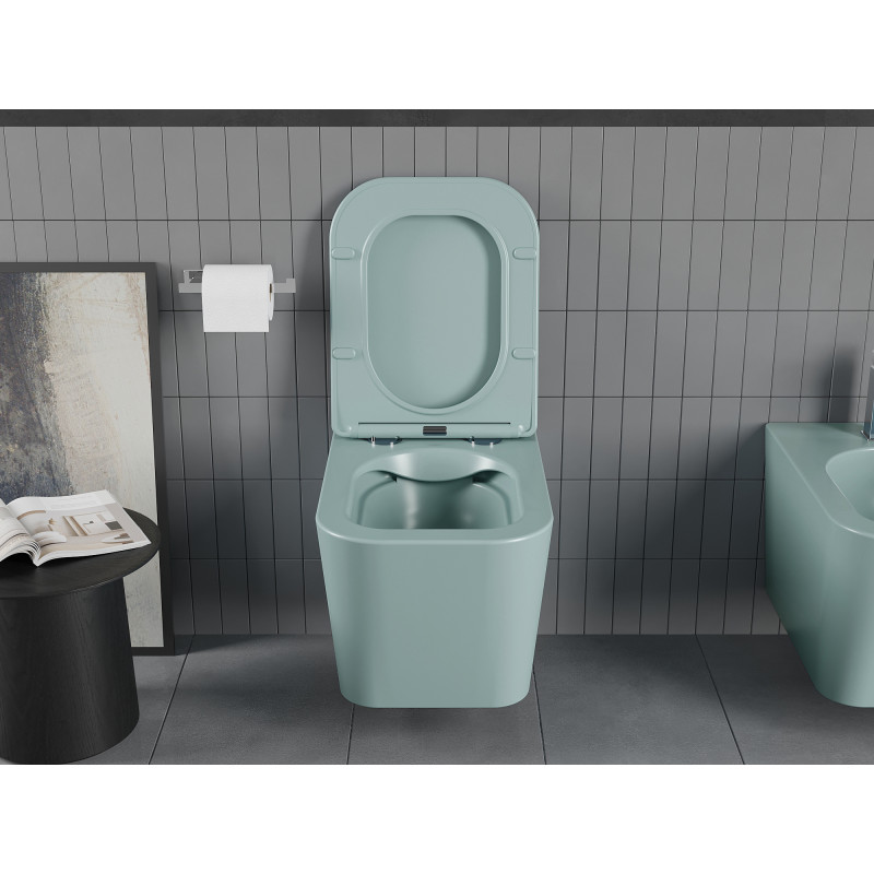 Mexen Teo Rimless WC Bowl with Slim Soft-Close Seat, Duroplast, Light Matte Green - 30854048