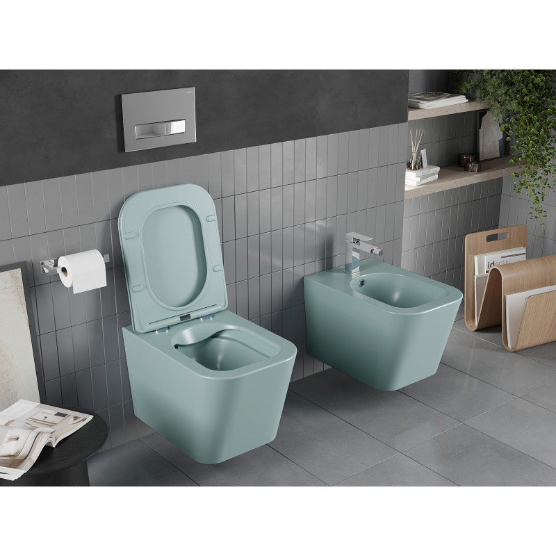 Mexen Teo Rimless WC Bowl with Slim Soft-Close Seat, Duroplast, Light Matte Green - 30854048