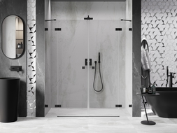 Mexen Lunar Duo 200 cm hinged shower door, transparent, black - 834D-200-000-70-00