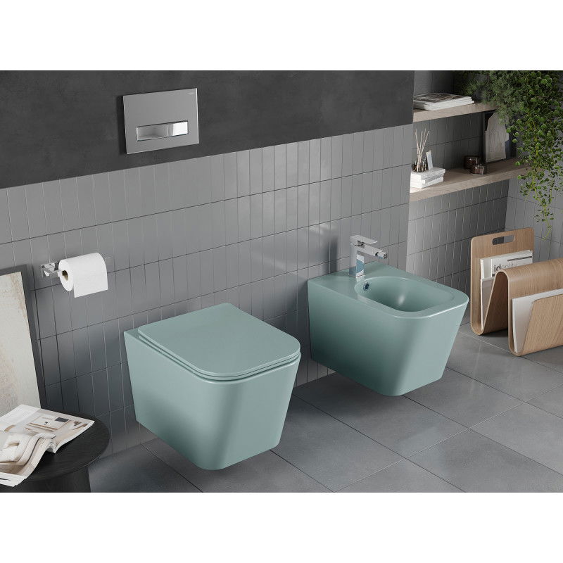 Mexen Teo Rimless WC Bowl with Soft-Close Slim Seat, Duroplast, Light Green Matte - 30854048