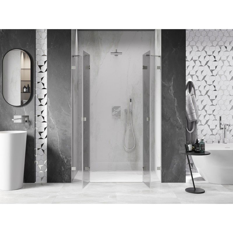 Mexen Lunar Duo hinged shower doors 140 cm, transparent, brushed nickel - 834D-140-000-97-00