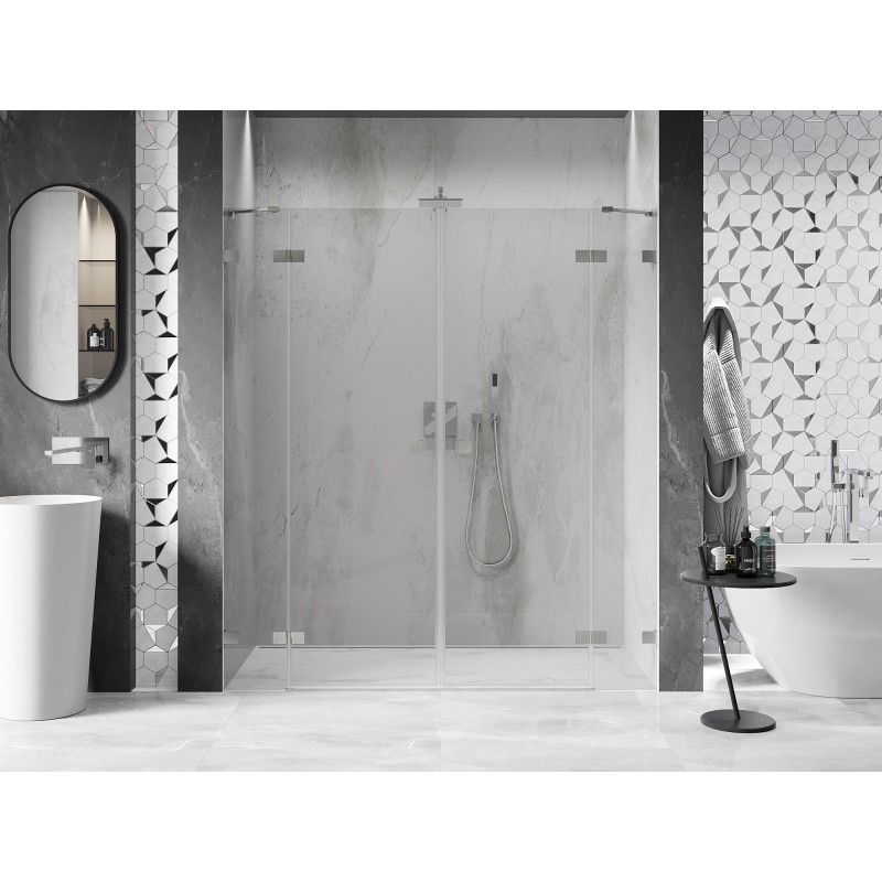 Mexen Lunar Duo 180 cm Hinged Shower Doors, Transparent, Brushed Nickel - 834D-180-000-97-00