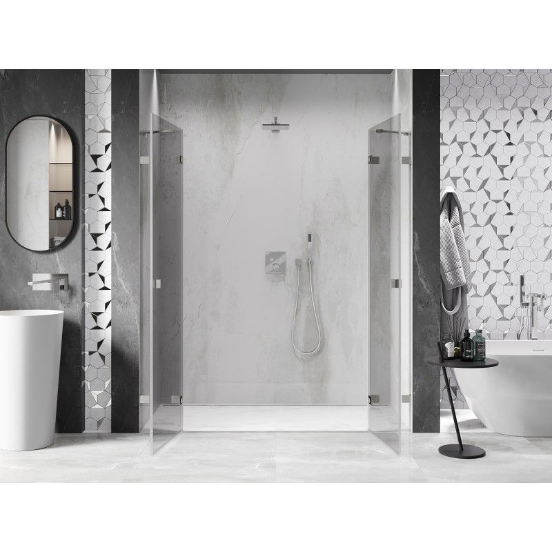 Mexen Lunar Duo 190 cm Hinged Shower Door, Transparent, Brushed Nickel - 834D-190-000-97-00