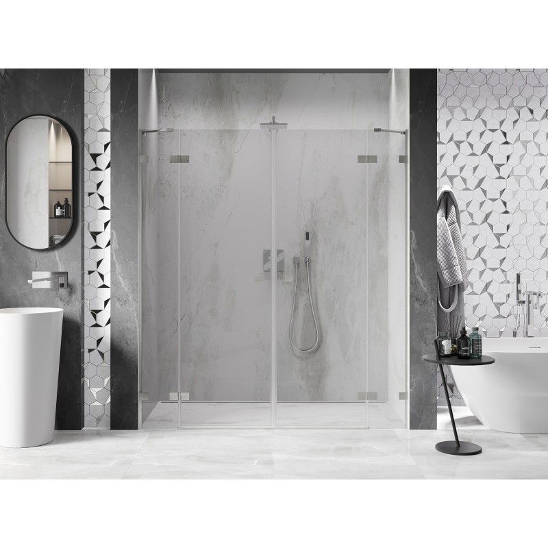 Mexen Lunar Duo 190 cm Hinged Shower Door, Transparent, Brushed Nickel - 834D-190-000-97-00