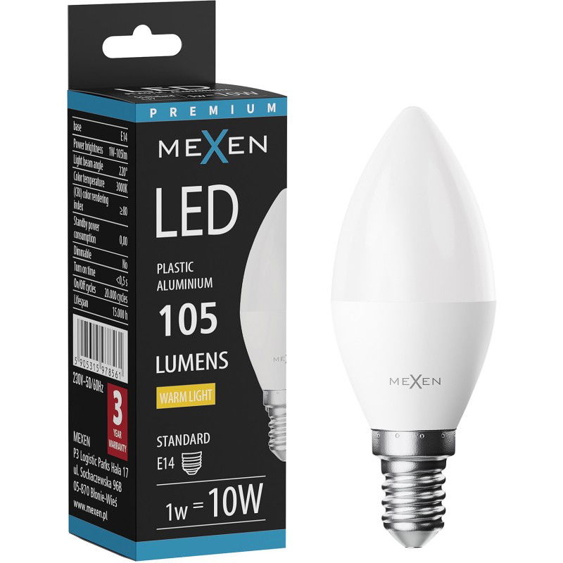 Mexen Nova LED Bulb E14, C37, 1W, Warm - 3000K, 105 lm - L102-E14-0130-01