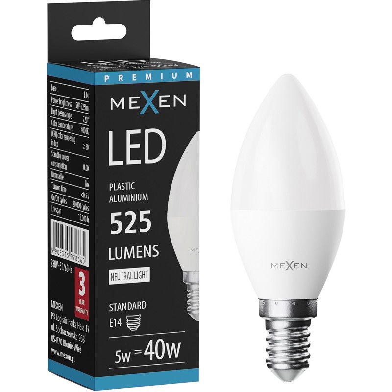Mexen Nova LED Bulb E14, C37, 5W, Neutral - 4000K, 525 lm - L102-E14-0540-01