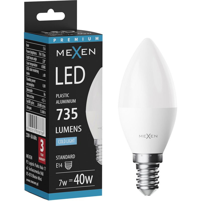 Mexen Nova LED bulb E14, C37, 7W, Cool - 6500K, 735 lm - L102-E14-0765-01