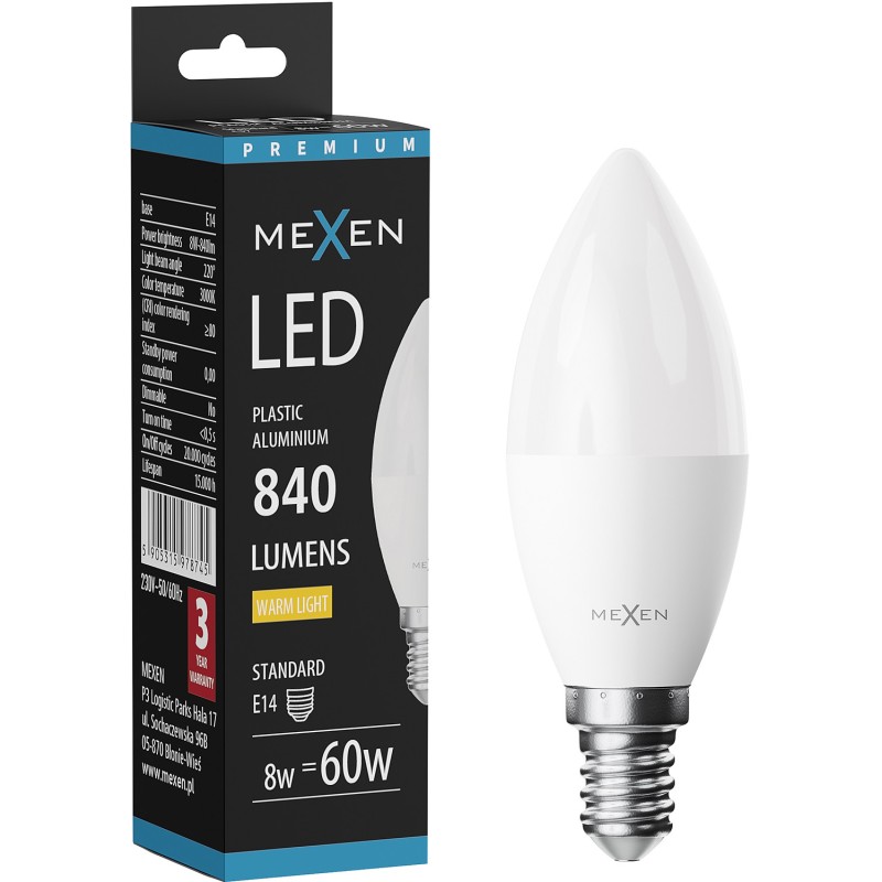 Mexen Nova LED Bulb E14, C37, 8W, Warm - 3000K, 840 lm - L102-E14-0830-01