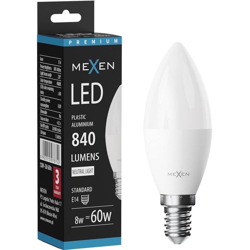 Mexen Nova LED Bulb E14, C37, 8W, Neutral - 4000K, 840 lm - L102-E14-0840-01