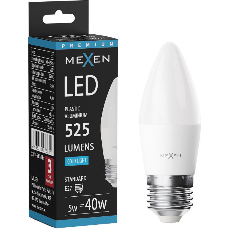 Mexen Nova LED Bulb E27, C37, 5W, Cold - 6500K, 525 lm - L102-E27-0565-01