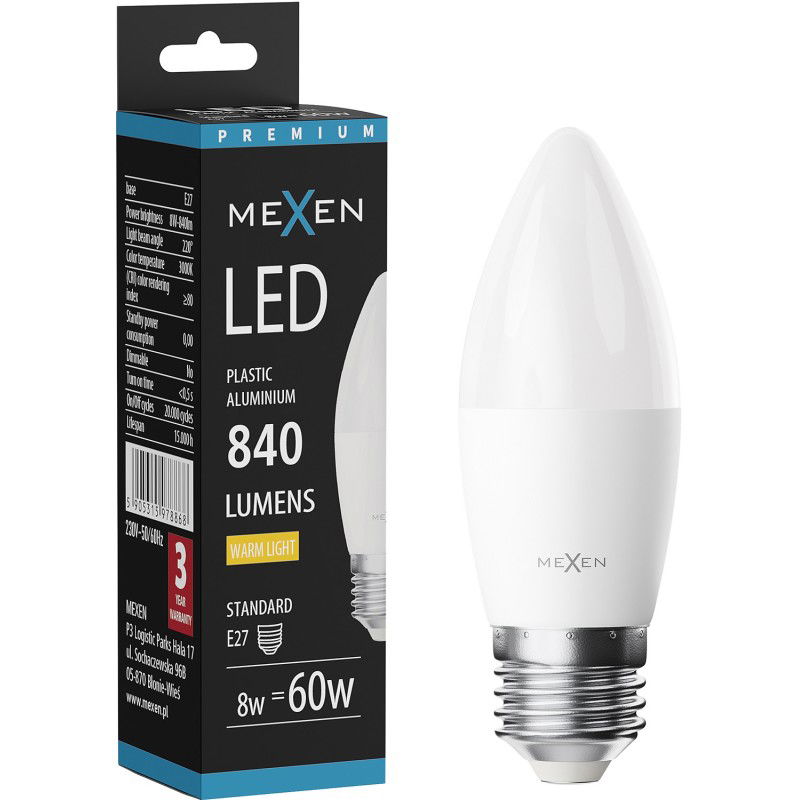 Mexen Nova LED Bulb E27, C37, 8W, Warm - 3000K, 840 lm - L102-E27-0830-01