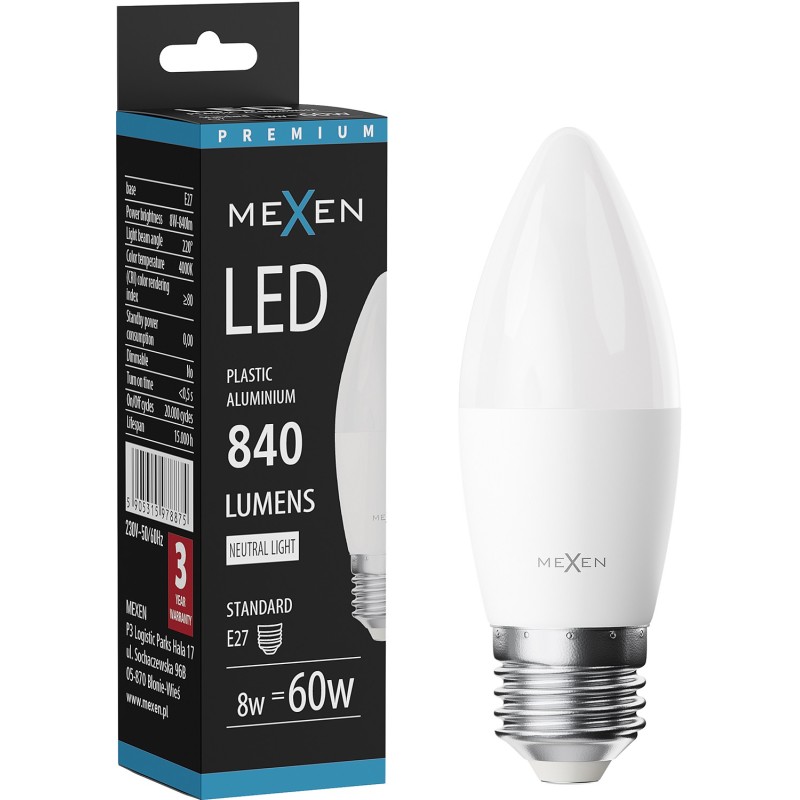 Mexen Nova LED Bulb E27, C37, 8W, Neutral - 4000K, 840 lm - L102-E27-0840-01