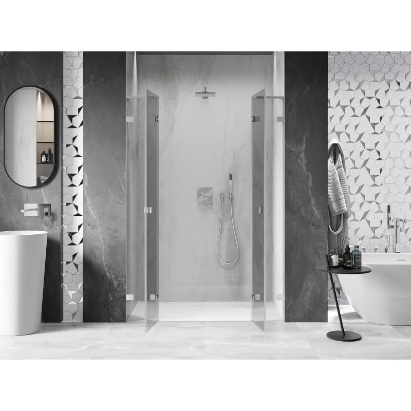 Mexen Lunar L Duo 150 cm Hinged Shower Door, Transparent, Chrome - 834DL-150-000-01-00