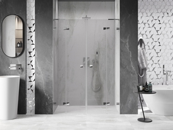 Mexen Lunar L Duo 150 cm Hinged Shower Door, Transparent, Chrome - 834DL-150-000-01-00